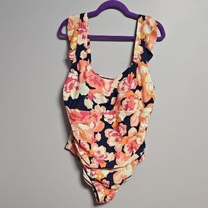 Kona Sol Floral One Piece Swimsuit - Pink, Orange and Navy